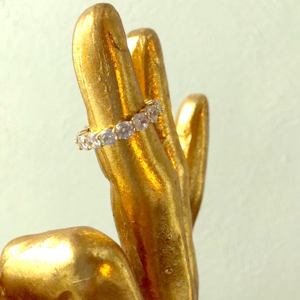 Sterling 4MM Gold Cubic Zirconia Eternity Ring NEW